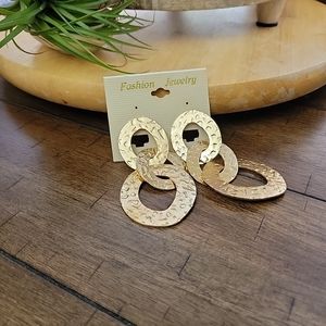 1 Pair Goldtone Hammered Post   Pierced Dangle Earrings 3"T x 1.5"